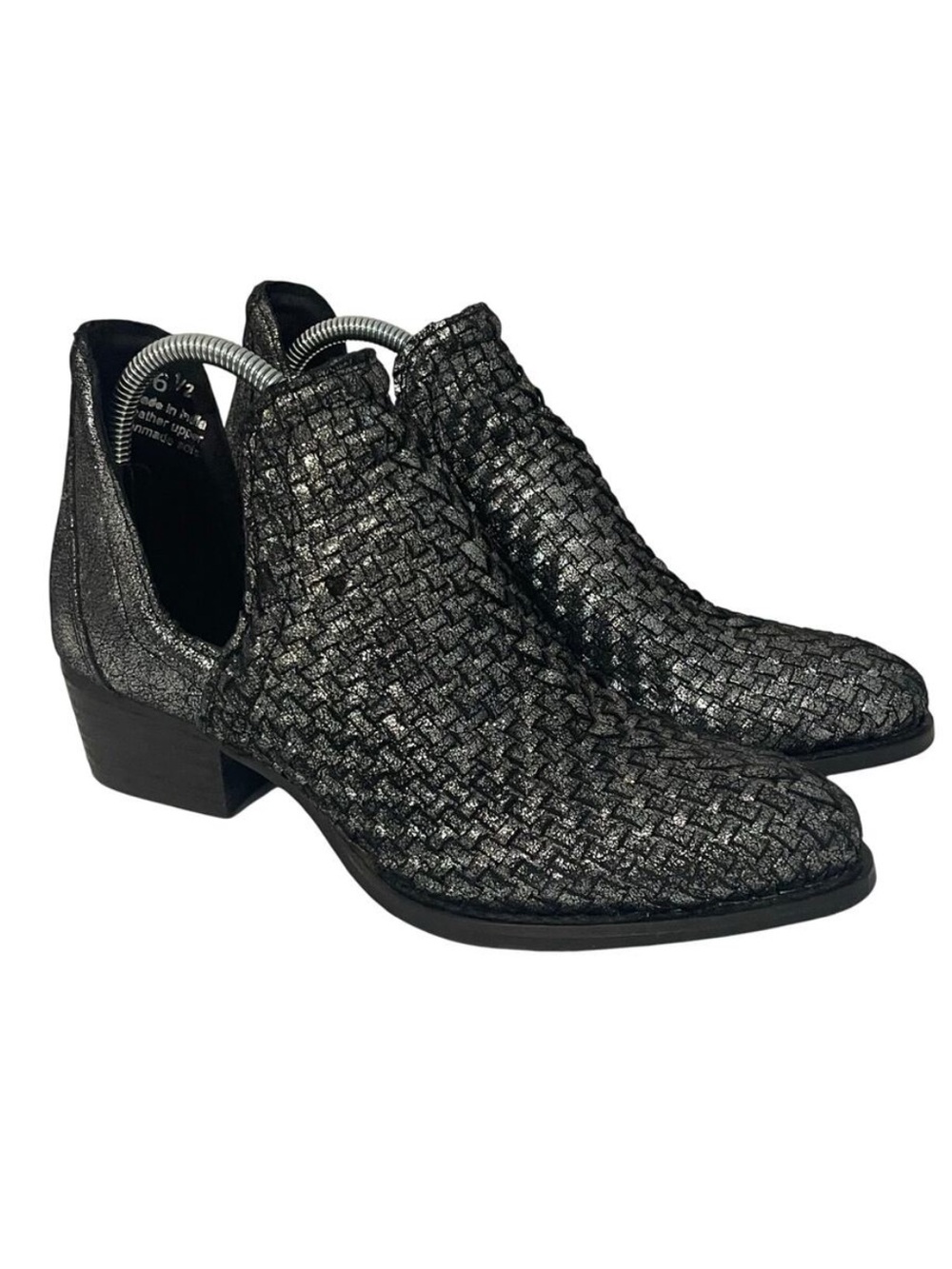 Very Volatile Malone Woven Leather Ankle Bootie Pewter Metallic Women’s Size 6.5